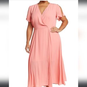 LOVE x DESIGN,Marie Flutter Sleeve Faux Wrap Maxi Dress,NWT,3X, Petal Ro…